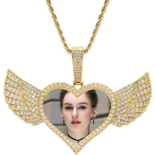 Lateefah Heart Shape-Angel Wing Custom Photo Pendant Medallion Real Gold Plated Hip Hop Jewelry for Women Men for New Year Gift