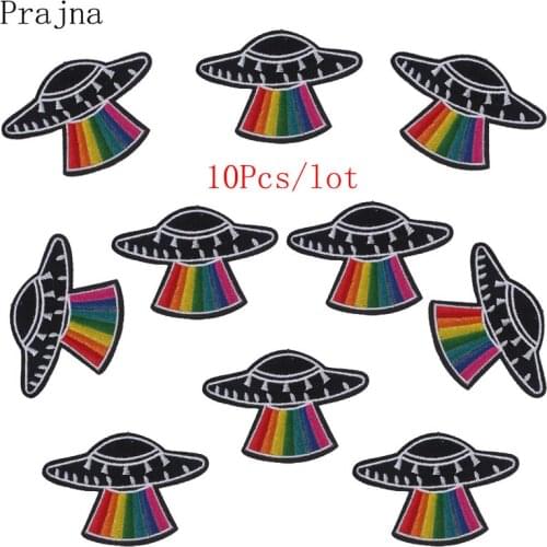 Prajna 10PCS Cartoon UFO Patch Rock Bands Biker Iron On Patches Pack Sewing Cheap Embroidered Patches For Clothing Wholesale DIY