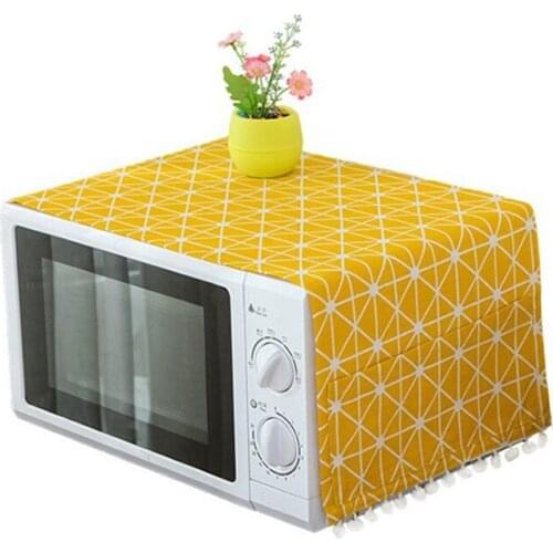 Microwave Oven Dustproof Cover Protective Cover with Large Pocket Cotton Linen Fabric Dust Oil Proof Protection 30x90 Yellow