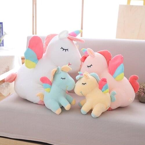 Rainbow flying unicorn toy pink yellow white green fly horse soft doll stuffed animal baby kids toy child birthday gift