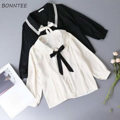 Shirts Women Student Ins Peter Pan Collar Chiffon Casual College Korean Style Trendy All-match Female Blouses Long Sleeve Spring