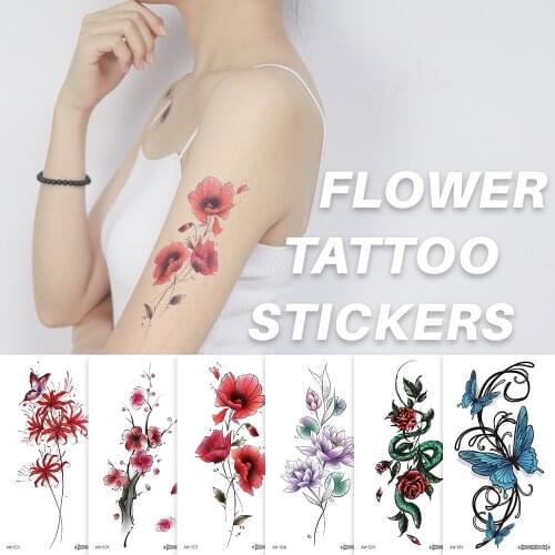 Arm sleeve fake tattoos temporary art tattoo sticker flower daisy rose lotus unique tattoo designs waterproof body art girls
