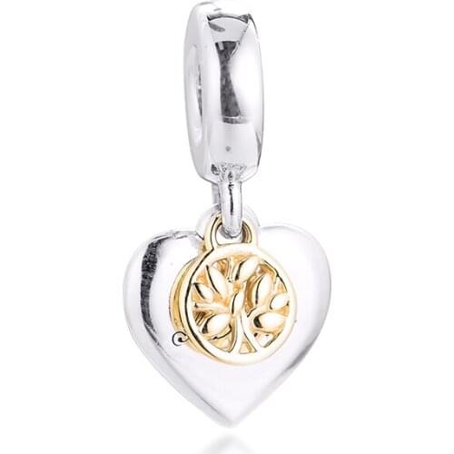 Family Tree & Heart Dangle Charm Best Friend 2021 Charm 925 Sterling Silver Pendant Bracelets Sparkling Beads for Jewelry Making