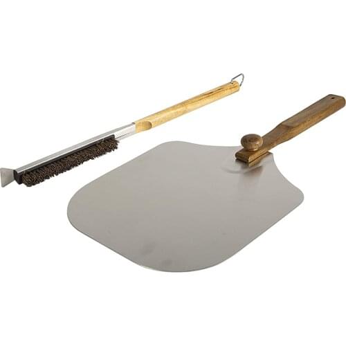 Folding Aluminum Pizza Peel Stone Palmyra Cleaning Brush Wood Handle Cook Kitchen Oven Accessories Kit Portable BBQ Bake Tool