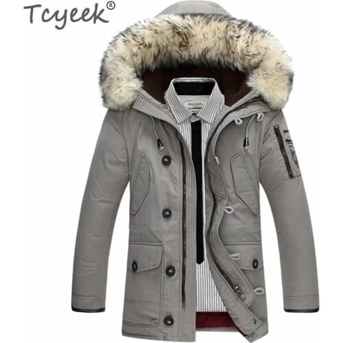 Tcyeek Brand Clothing Winter Down Jacket Men Warm Wool Collar Hooded Coats Black Outwear Overcoat Parkas Hombre Invierno CJ289
