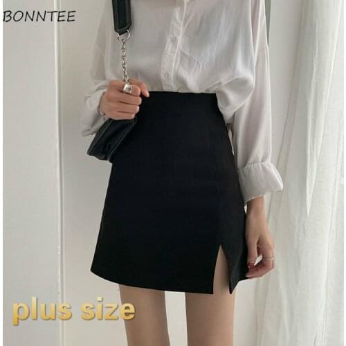 Skirts Women Split Elegant Office Ladies Spring Mujer Casual Large Size 3XL A-line Black Hot Sale Design Comfortable Ulzzang New