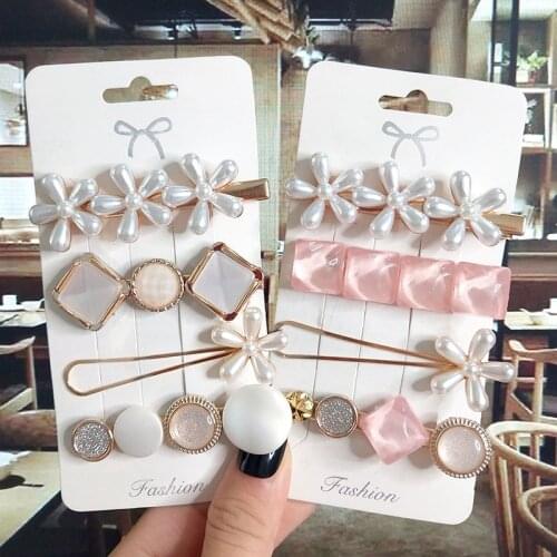 4pcs/set Fashion Simulated Pearl Flower Star Barrettte Hair Accessories For Women Korean Acrylic Resin Hairpin Clip Girl Jewelry