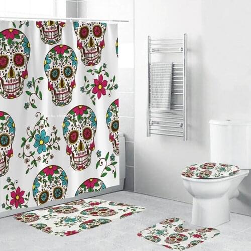 Halloween Pumpkin Ghost 3D Digital Print Shower Curtain Bathroom Mildew Proof Shower Curtain Non-slip Floor Mat Toilet Seat