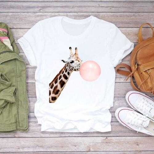 Women Cartoon Giraff Kawaii Animal Fashion 90s Print Lady T-shirts Top Womens Stylish T Shirt Ladies Summer Tee T-Shirt