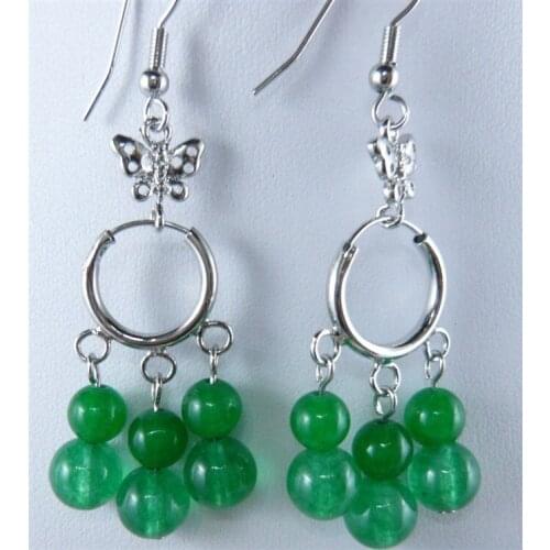 925 Silver wholesale good charm green stone beads earrings 5.29 for women for women