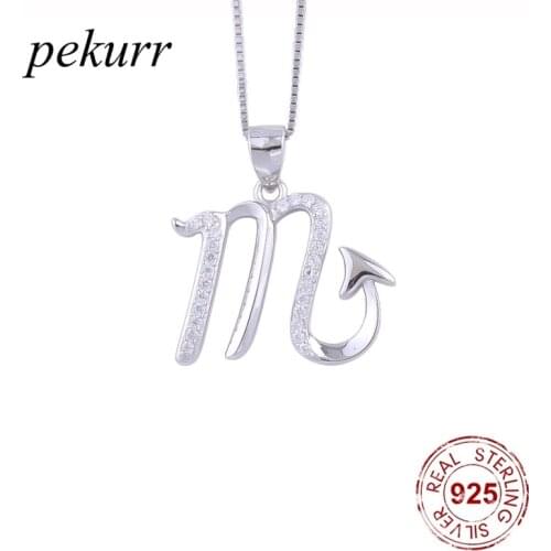 Pekurr 925 Sterling Silver Scorpio Zircon Horoscope Necklaces For Women Constellation Pendant Zodiac Sign Fashion Jewelry