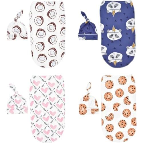 2Pcs Baby Swaddle Wrap with Matching Hat Infant Newborn Wrap Sleeping Bag 0-6M 24BE