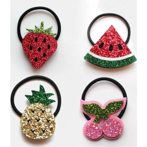 20pcs Fashion Cute Glitter Strawberry Pineapple Watermelon Cherry Elastic Hair Bands Fruits Hair Ties Princess Girls Headwear