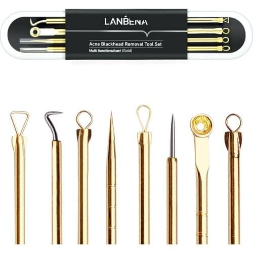 4pc/Set Golden Acne Needle Extractor Remover Blackhead Pimple Blemish Acne Needle Treatment Face Skin Care Cleaning Tool TSLM1