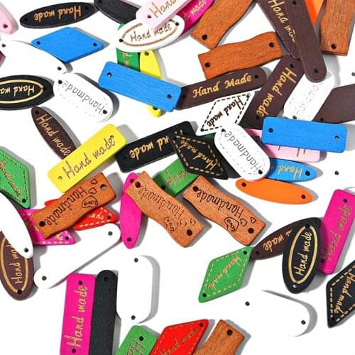 50Pcs Geometry "handmade" Wooden Buttons For Hat/clothing Sewing Accessories Decorative Buttons Handmade Scrapbooking Craft