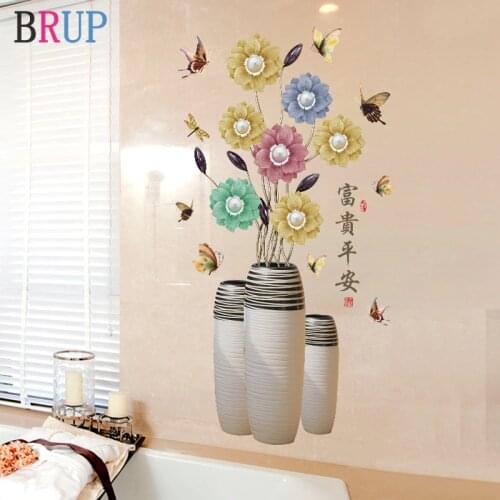 70*112cm Vase Flower Wall Stickers Art Butterfly Flowers Home Decor for Bedroom Vinyl DIY Wall Decals Lovely Rooms Decoration