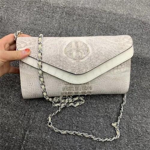 Authentic Exotic Crocodile Skin Womens White Envelop Purse Genuine Alligator Leather Lady Clutch Bag Female Cross Shoulder Bag