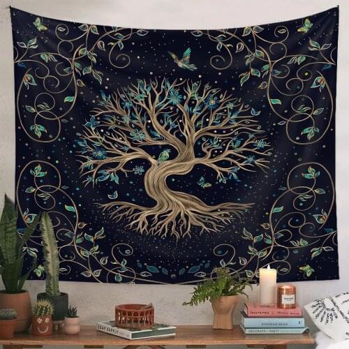 Mandala Tree Tapestry Wall Blanket Decor Home Room Decoration Polyester Fabric Leaves Hippie Boho Tapiz Psychedelic Carpet Yoga