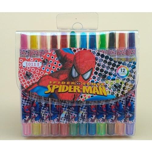 Spiderman Cartoon Superheroe Children Crayon Student Rotating Brush 12 Color Rotating Coloring Graffiti Pen Kids Birthday Gifts