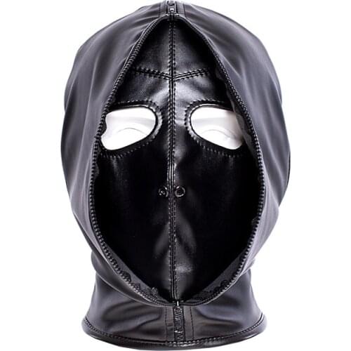 Exotic Accessory of Double Layer Leather Bondage Full Hood Mask with Zipper Closed for Fetish Bdsm Halloween Blindfold Sex Toys
