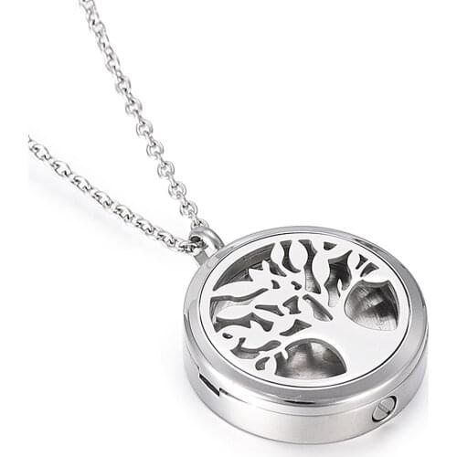 IJX001 Newest 30mm Tree Of Life Stainless Steel essential Oil Diffuser Locket Necklace With Cremation Urn pendant For Ashes