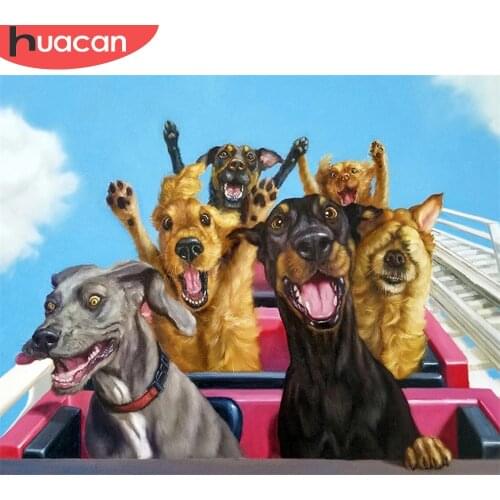 HUACAN 5D DIY Picture By Numbers Dog Wall Art HandPainted Unique Gift Oil Painting By Number Animal Childrens Room Decor