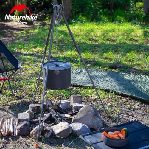 Naturehike Outdoor Cooking Pot 10L With Handle and Adjustable Cooking Tripod Aluminum Alloy Cooking Rack Hiking Camping For 6-8