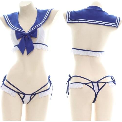 Kawaii Lingerie Cute Slutty Clothes Sailor Costume for Women Girls Ddlg Anime Cosplay Schoolgirl Outfit Open Cup Bow Sleepwear