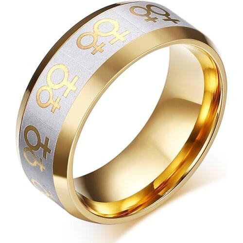 Stainless Steel Ring LGBT Lesbian Rings Twins Girl Friend Pattern Jewelry For Men Women Gold Tone Womens Engagement Gift