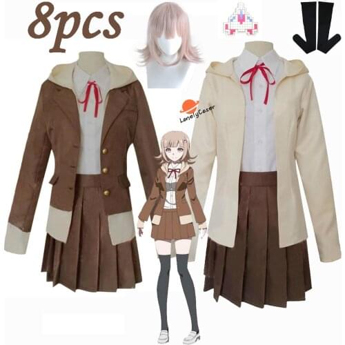 Anime Danganronpa V3 Chiaki Nanami Cosplay Costume Wig Hooded Coat Shirt Socks Skirt Hairpin Halloween Christmas Party Uniform
