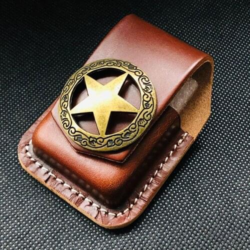Leather Lighter Cover Handmade Portable Cigarette Lighter Holder Box For Zippo Black Brown Leather Clasp Lighter Pouch YJ577