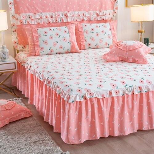 100% Cotton fashion lovely Bedspread Solid Bed Skirt Cute Cartoon Printed Bed Linen Dustproof Breathable Mattress Cover