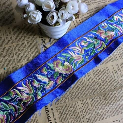 Miao embroidery satin fabric lace trim 9cm dress collar ribbon tape webbing ethnic tribal nepal thai india boho DIY accessories