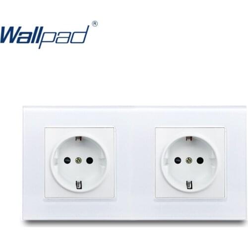 Wallpad Crystal Tempered White Glass Panel 16A EU 110V-240V Double EU Wall Socket 172*86MM Size