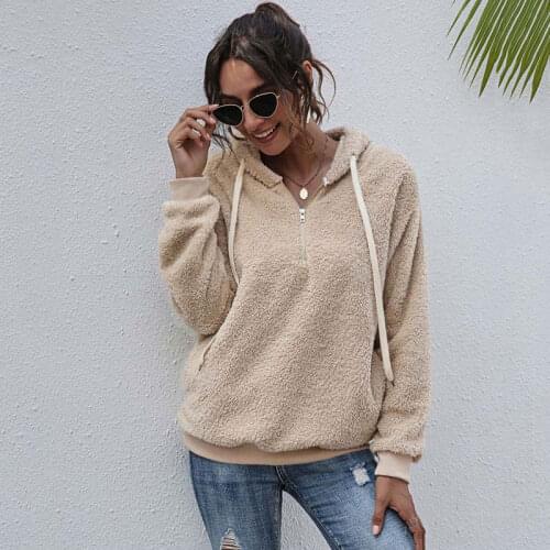 2021 Autumn Plush Hoodie Sweatshirt Women Fleece Hoodies Fluffy Hooded Sweatshirt Ladies Oversized Sweatshirts For Women