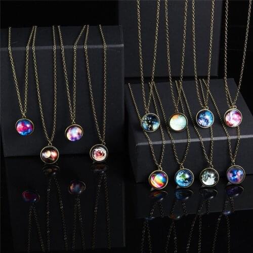 Star Necklace Universe Technology Unique Glow In The Dark Galaxy System Double Sided Glass Dome Planet Necklace Pendant Fashion