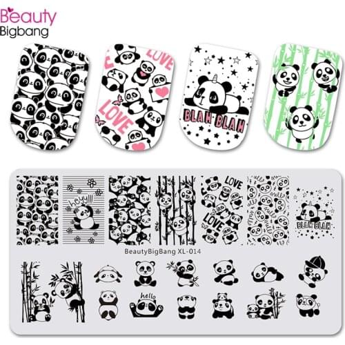 BeautyBigBang Nail plate for stamping Cute Panda pattern Nail Stamping Plates Rectangle stamp nail Art Accessories BBB XL-014
