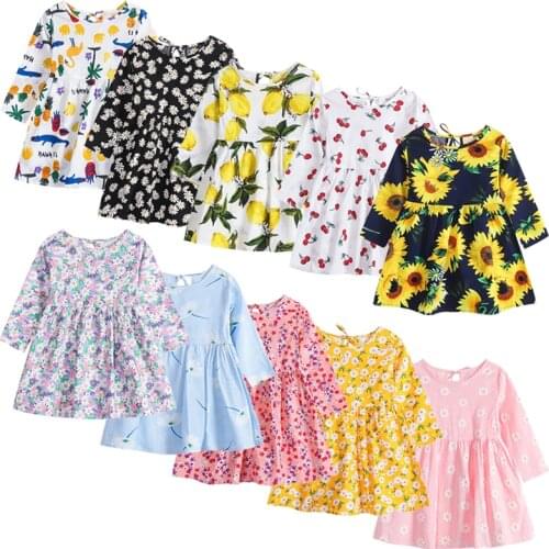 New Kids Long Sleeve Dresses Baby Girls Flower Printed Princess Dress Summer Children Clothing Infant Girl Elegant Outfits