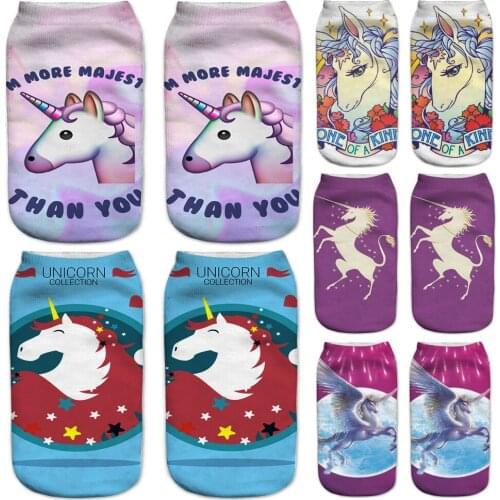 Women Hot 3D Printed Socks Horse Spring Summer Harajuku Unicorn Animal Fashion Female Funny Casual Short Ankle