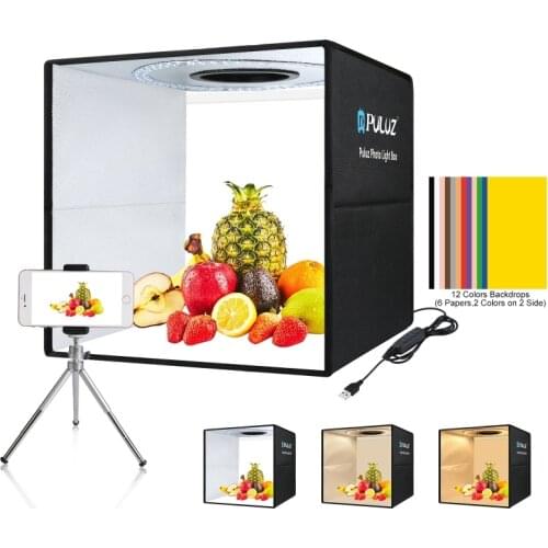 PULUZ 40cm 15.8'' Lightbox Portable Ring LED Photo Studio Box USB Lighting Desktop Shooting Tent Box With 12 Color Backdrops
