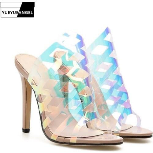Mixed Colors Fashion Transparent Sandals Women Summer 2019 Peep Toe High Heel Sandals Sexy Hollow Out Stiletto Shoes Plus Size