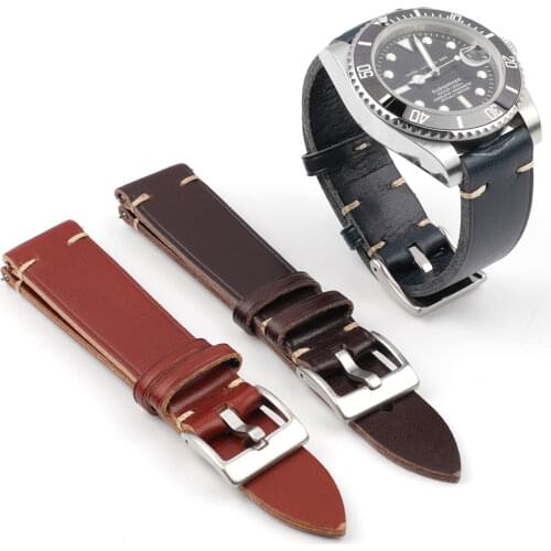 Genuine Leather Watch Band 20mm 22mm High Quality Cow Leather Wristband Handmade Stitching Watch Strap Bracelet Belts for Men