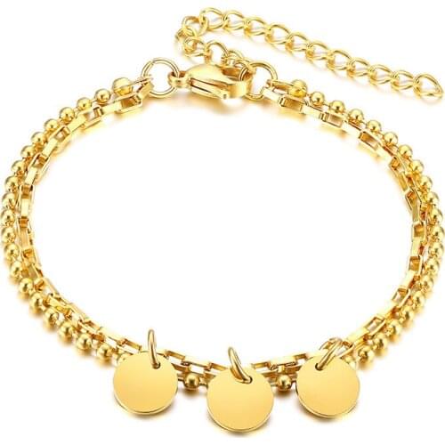 Circle Round Double Layer Charm Bracelet for Women Girls Teens Stainless Steel Link Chain Bracelets Fashion Jewelry Accessories