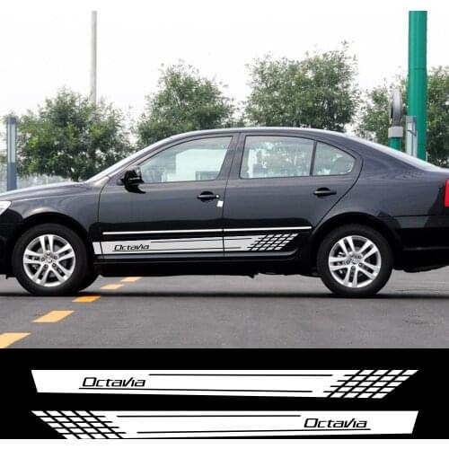 2PCS For Skoda Octavia Car Decoration DIY Vinyl Film Car Door Side Long Skirt Stickers Auto Sport Styling Decals Car Accessories