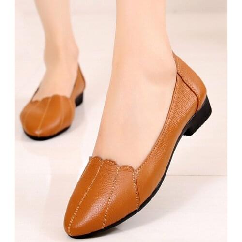 Dropshiping Women Shoes Woman Genuine Leather Flat Shoes Female Casual Work Ballet Flats Women Flats Larger Size Ladies Shoes