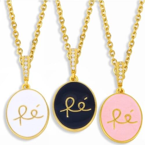 Gold Vermeil FE Letter Oval Necklace For Women Stone Enamel Pendant Necklace CZ Cubic Zirconia Wholesale Jewelry Gifts nkes74