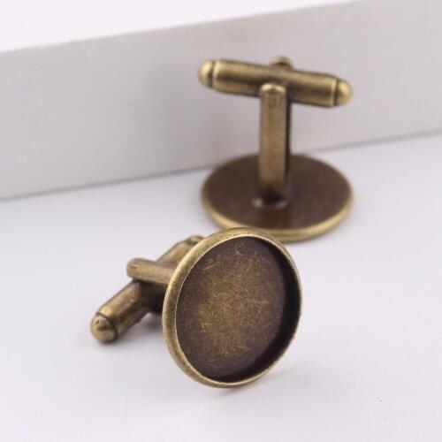 Reidgaller 10pcs fitting 16mm cufflink blanks antique bronze cabochon base settings diy cuff links bezels