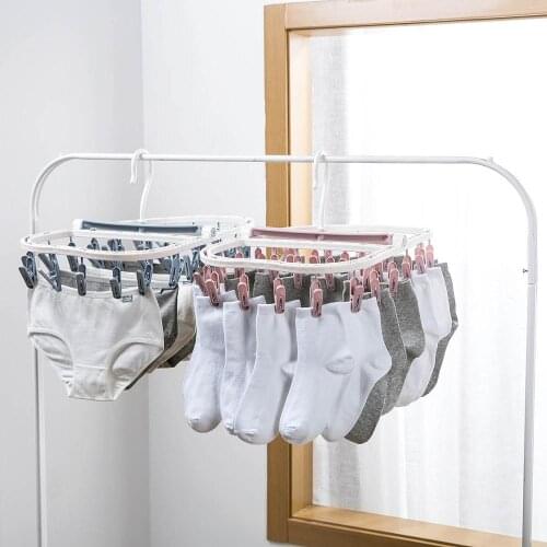 28 Clips Foldable Kids Hangers Socks Rack Household Plastic Windproof Underwear Drying Artifact