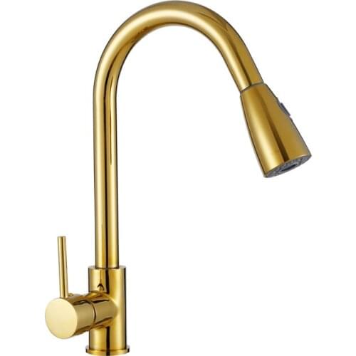 AUSWIND Gold Kitchen Faucet Pull-type Kitchen Sink Faucet Hot and Cold Household Telescopic Splash-proof Faucet