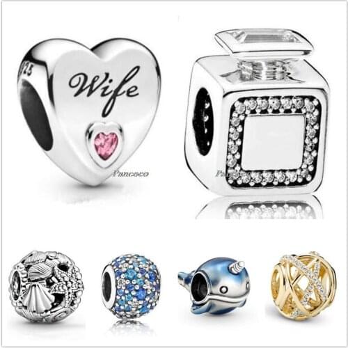 Authentic 925 Sterling Silver Openwork Starfish Shells & Hearts Charm Beads Fit Women Pandora Bracelet & Necklace Jewelry